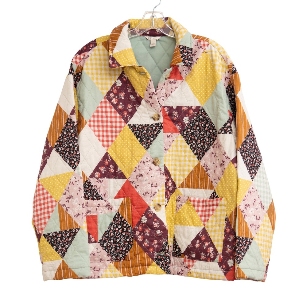 VTG Quilted Patchwork Jacket Sz L Patchwork CottageCore Folk Country Shabby Chic